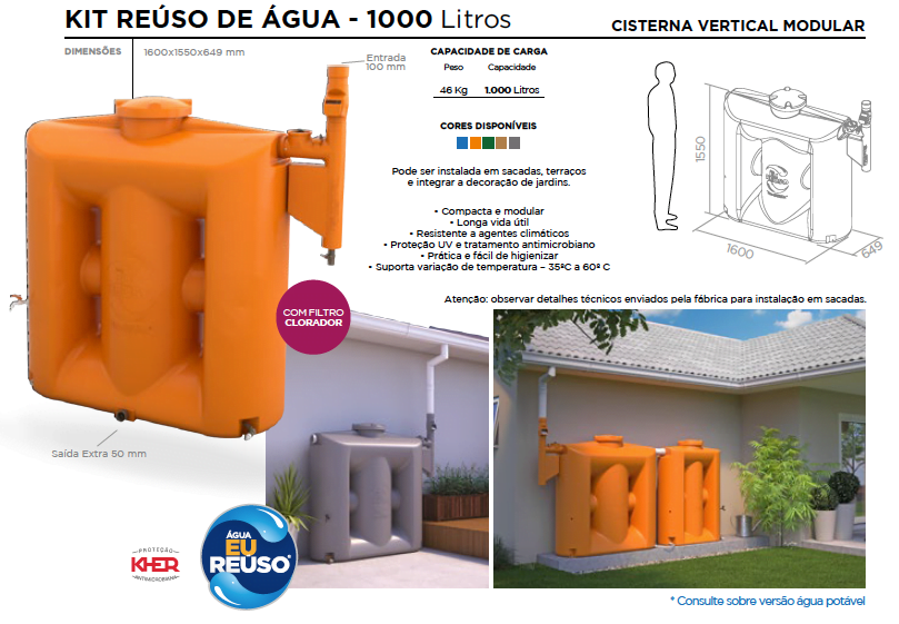 Cisterna Vertical Modular 1000 Litros. Kit Reutilización del Agua